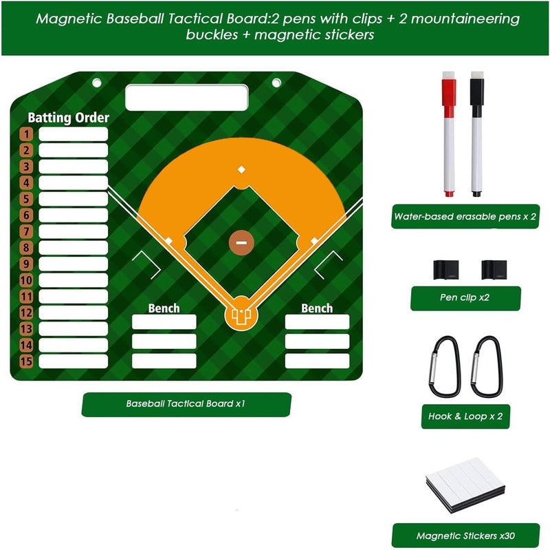 SRG Magnetic Baseball Lineup Board | Baseball Dry Erase Coaching Broad | Softball Lineup Cards Marker Boards | Baseball Clipboard for Coaches | Baseball Lineup Board for Dugout - Image 2